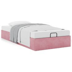 Cadre de lit ottoman sans matelas rose 100x200 cm velours