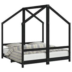 Cadre de lit pour enfant noir 2x(70x140) cm bois de pin massif