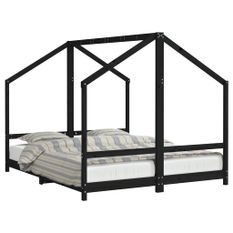Cadre de lit pour enfants noir 2x(80x200) cm bois de pin massif
