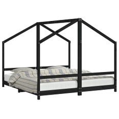 Cadre de lit pour enfants noir 2x(90x190) cm bois de pin massif