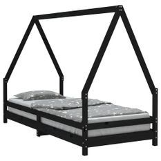Cadre de lit pour enfants noir 80x200 cm bois de pin massif