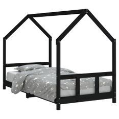 Cadre de lit pour enfants noir 90x190 cm bois de pin massif