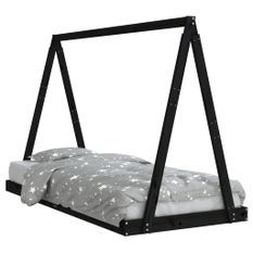 Cadre de lit pour enfants noir 90x200 cm bois de pin massif