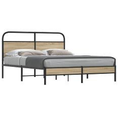 Cadre de lit sans matelas 150x200 cm chêne fumé bois ingénierie