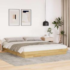 Cadre de lit sans matelas 200 x 200 cm en bois massif de chêne