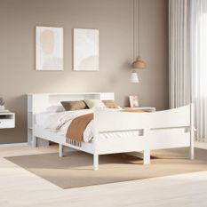 Cadre de lit sans matelas blanc 150x200 cm bois de pin massif