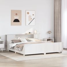 Cadre de lit sans matelas blanc 200x200 cm bois massif de pin