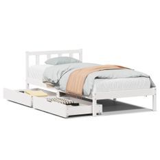 Cadre de lit sans matelas blanc 75x190 cm bois de pin massif