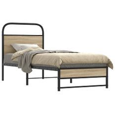 Cadre de lit sans matelas chêne fumé 75x190cm bois d'ingénierie