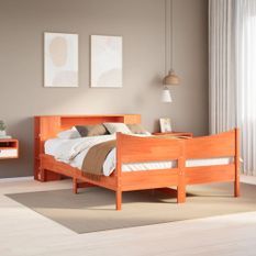 Cadre de lit sans matelas cire marron 135x190cm bois pin massif