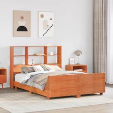 Cadre de lit sans matelas cire marron 135x190cm bois pin massif