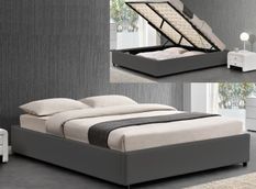 Cadre de lit simili gris avec rangement Studi 140