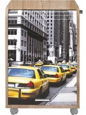 Caisson à rideau sur roulettes 2 tiroirs bois clair imprimé taxis jaunes Orga 70 cm