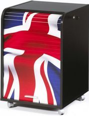 Caisson à rideau sur roulettes 2 tiroirs noir imprimé drapeau Anglais Orga 70 cm
