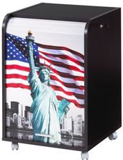 Caisson à rideau sur roulettes 2 tiroirs noir imprimé statue de la liberté Orga 70 cm