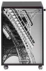 Caisson à rideau sur roulettes 2 tiroirs noir imprimé tour Eiffel Orga 70 cm