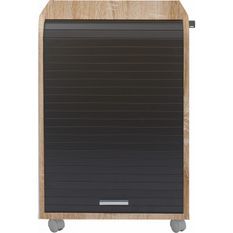 Caisson de bureau à rideau ORGA 70 cm chêne clair – Meuble mobile avec tiroirs et rangement dossiers