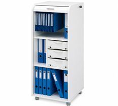 Caisson de bureau blanc à rideau ORGA 110 cm – Meuble mobile avec tiroirs et rangement dossiers