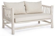 Canapé 2 places en bois teck avec coussin blanc Sary