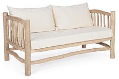 Canapé 2 places en bois teck naturel avec coussin blanc Sary