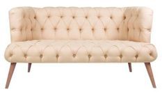 Canapé 2 places style Chesterfield tissu beige clair Wester 140 cm