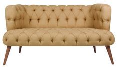 Canapé 2 places style Chesterfield tissu marron clair Wester 140 cm