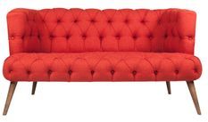 Canapé 2 places style Chesterfield tissu rouge Wester 140 cm