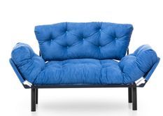 Canapé 2 places transformable en lit tissu bleu Pliaz 155 cm