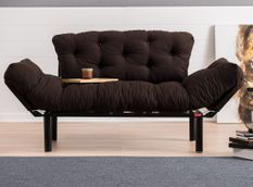 Canapé 2 places transformable en lit tissu marron Pliaz 155 cm