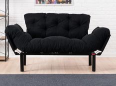Canapé 2 places transformable en lit tissu noir Pliaz 155 cm