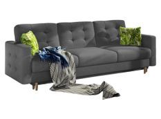 Canapé 3 places convertible matelassé tissu gris foncé Anska 235 cm