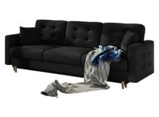 Canapé 3 places convertible matelassé tissu noir Anska 235 cm