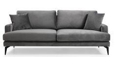 Canapé 3 places design tissu velouté gris et pieds métal noir Kombaz 205 cm