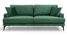Canapé 3 places design tissu velouté vert et pieds métal noir Kombaz 205 cm