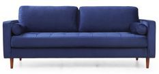 Canapé 3 places velours bleu Romuza 190 cm