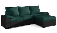Canapé angle convertible et réversible simili noir et tissu vert foncé Luzo 245 cm