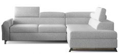 Canapé angle droit convertible tissu gris chiné avec têtières réglables Nikos 265 cm