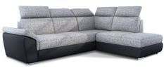 Canapé angle droit convertible tissu gris chiné et simili cuir noir avec appuis-tête réglables Kepita 260 cm