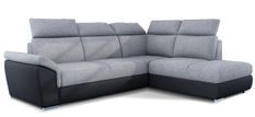 Canapé angle droit convertible tissu gris clair et simili cuir noir avec appuis-tête réglables Kepita 260 cm