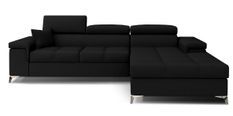 Canapé angle droit convertible tissu noir avec appuis-tête réglables Rikaro 280 cm
