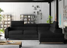 Canapé angle droit convertible tissu noir avec têtières réglables Nikos 265 cm