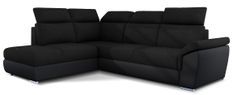 Canapé angle gauche convertible tissu et simili cuir noir avec appuis-tête réglables Kepita 260 cm