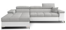 Canapé angle gauche convertible tissu gris clair et simili blanc avec appuis-tête réglables Rikaro 280 cm