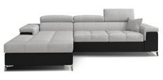Canapé angle gauche convertible tissu gris clair et simili noir avec appuis-tête réglables Rikaro 280 cm