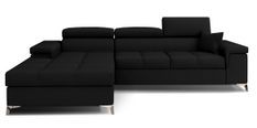 Canapé angle gauche convertible tissu noir avec appuis-tête réglables Rikaro 280 cm