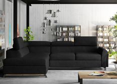 Canapé angle gauche convertible tissu noir avec têtières réglables Nikos 265 cm