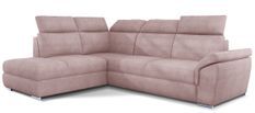 Canapé angle gauche convertible tissu rose clair avec appuis-tête réglables Kepita 260 cm