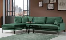 Canapé angle gauche design tissu velouté vert Kombaz 283 cm