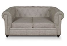 Canapé chesterfield 2 places tissu effet lin beige Itish