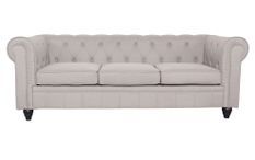 Canapé chesterfield 3 places tissu beige effet lin Itish